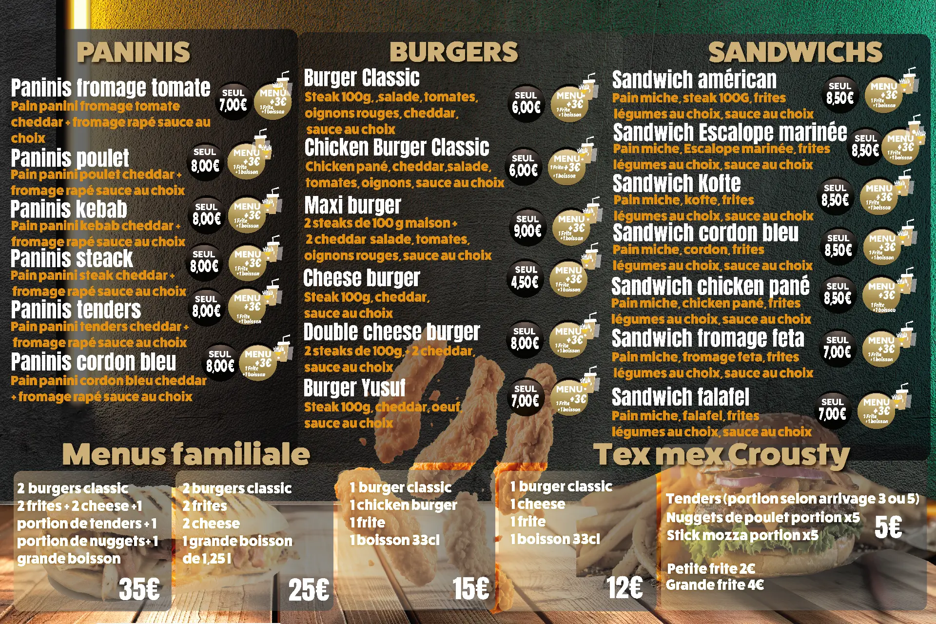 Paninis, Burgers & Sandwichs